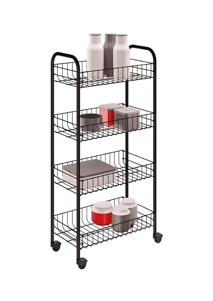 Anıversarıo - Tekerlekli 4 Katlı Plastik Kaplamalı Çok Amaçlı Taşıma Arabası. Renk Siyah Boyutlar: 41 x 23 x 84 Santimetre modelleri