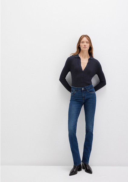 Mona Gold Klasik Vintage Koyu Mavi Jean Pantolon 1049787784