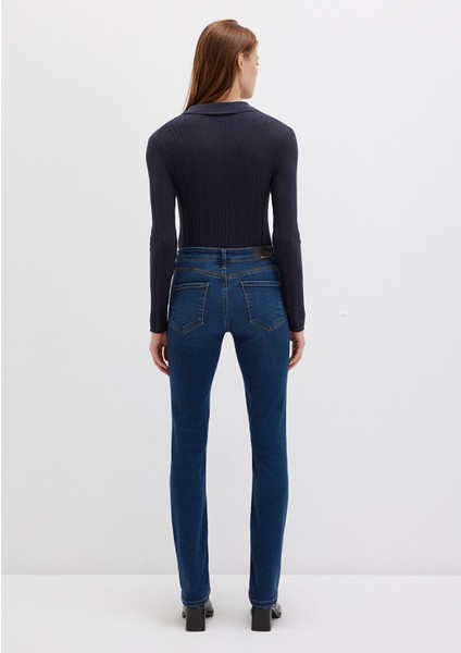 Mona Gold Klasik Vintage Koyu Mavi Jean Pantolon 1049787784