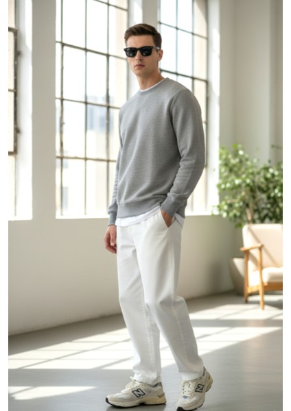 Pamuklu Erkek Sweatshirt Gri Soft Touch Relax Fit Basic Bisiklet Yaka 3 Iplik Nefes Alan fiyatları