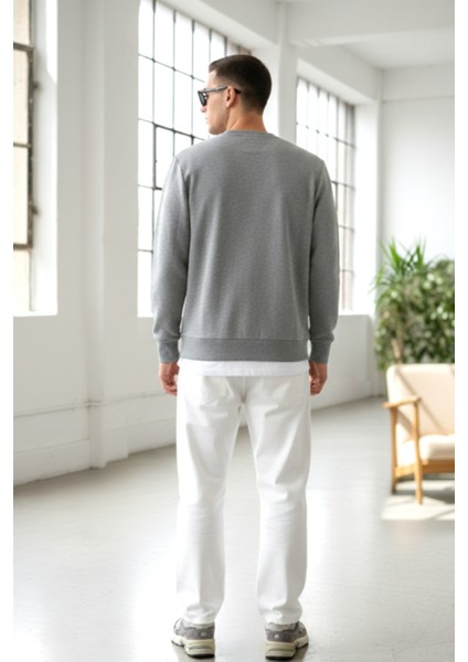 Pamuklu Erkek Sweatshirt Gri Soft Touch Relax Fit Basic Bisiklet Yaka 3 Iplik Nefes Alan indirimleri