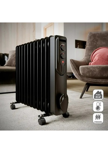 Voltomat Termostatlı 2500 W 11 Dilim Yağlı Radyatör Siyah
