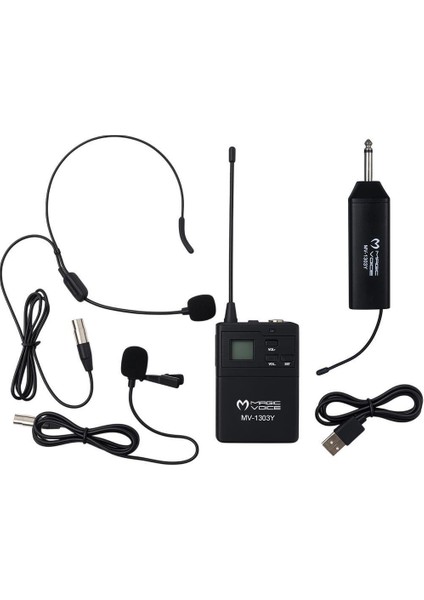 MV-1303Y Uhf 1 Yaka + 1 Headset Kablosuz Profesyonel Telsiz Mikrofon