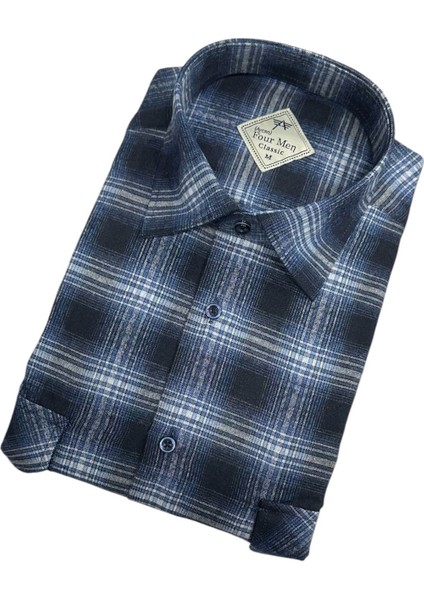 Klasik Geniş Kesim Ekoseli Flanel Çift Cepli Uzun Kollu Erkek Gömlek