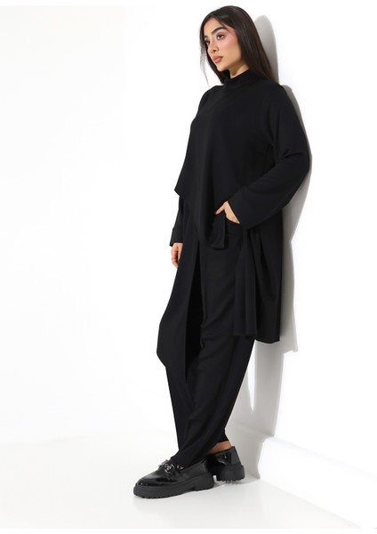 Kadın Asimetrik Boğazlı Iki Parça Büyük Beden Pamuk Takım