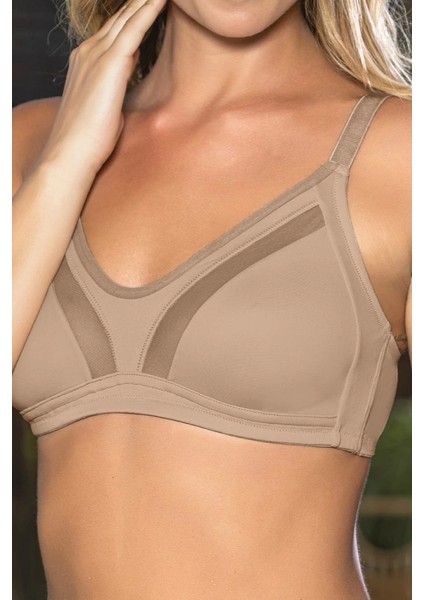Büyük Beden Uyumlu Ten Tül Detaylı Günlük Sütyen, B,c Cup Balensiz Konforlu Sütyen