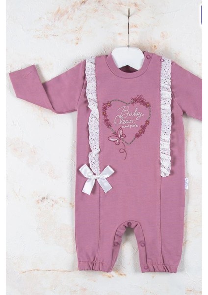 Love Kalp Nakışlı % 100 Pamuk Kız Bebek Tulumu