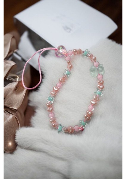 Renkli Boncuklu Mat Turkuaz Ayıcıklı Telefon Charm