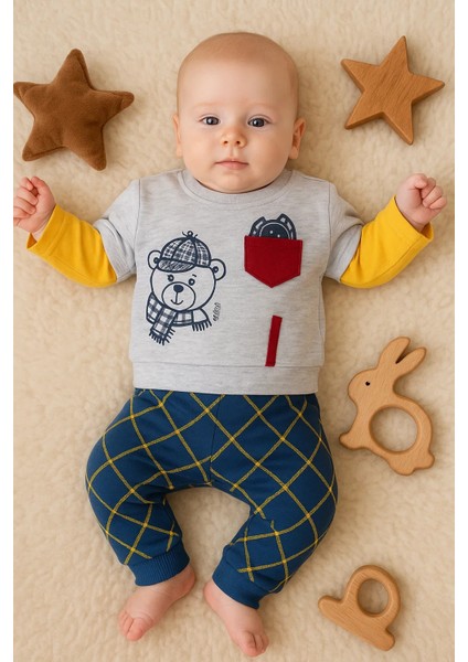 Cep Bear Nakışlı % 100 Pamuklu 2'li Erkek Takım