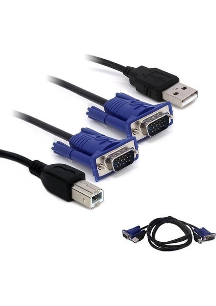 Kwm Switch Kablo 1.5 Metre VGA Erkek-Erkek + USB + Printer