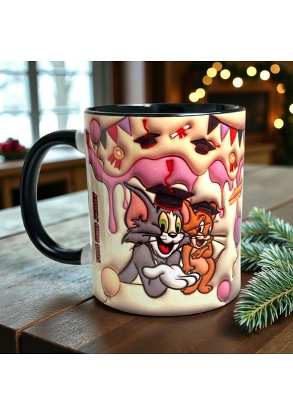 Tom ve Jerry Tasarım Kupa Bardak-Premium Porselen Hediyelik Kupa