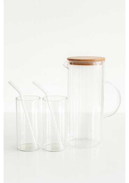 5 Parca Su ve Sürahi Seti (Bambu 1500 ml Sürahi , 2 x 400 ml Bardak , 2 x Cam Pipet) fiyatları