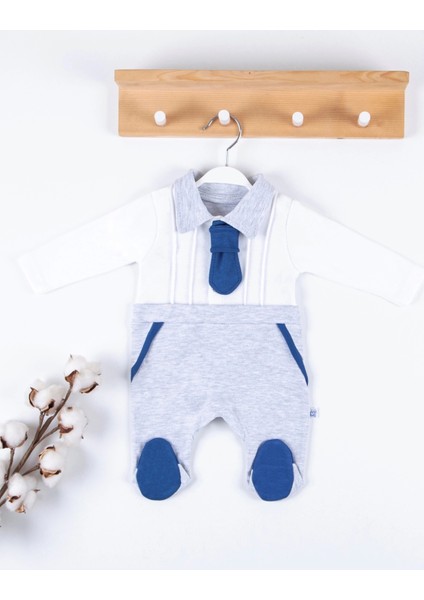 Kravat Aksesuarlı Ayaklı % 100 Pamuklu Erkek Bebek Tulumu