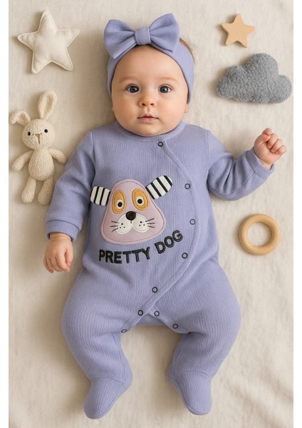 Pretty Dog Nakışlı Bandanalı % 100 Pamuk Kız Bebek Tulumu