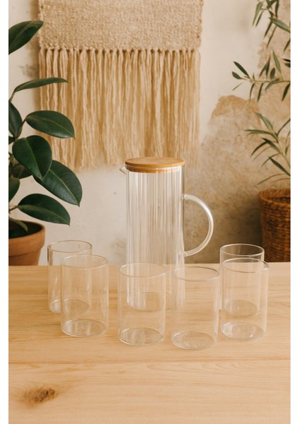 7 Parça Bardak ve Sürahi Seti - Bambu Kapaklı 2000 ml Sürahi 6 x 280 ml Bardak fiyatları