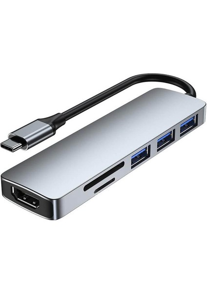 USB Type-C To 4K@30Hz HDMI Kablosu + Kart Okuyucu + Usb3.0 Çoklayıcı Hub Çevirici Dönüştürücü Kablo