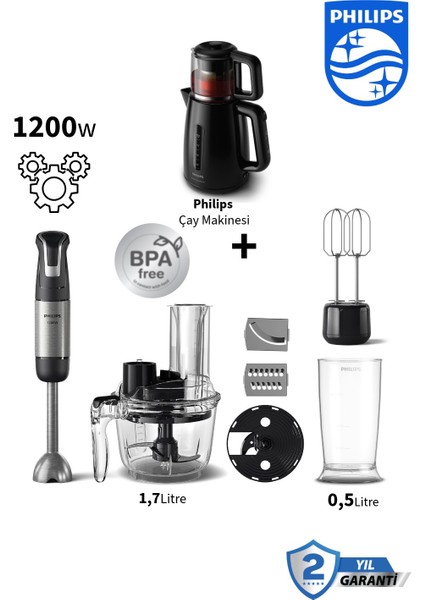 5000 Serisi 1200 W Blender Seti & Mutfak Robotu + Philips Çay Makinesi