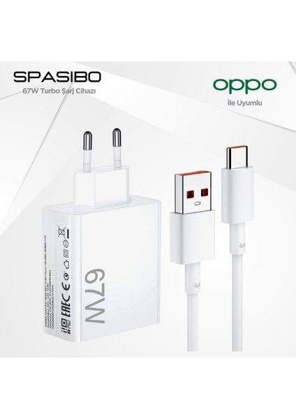 Oppo Uyumlu 67W Turbo Şarj Adaptörü Seti | Type-C Hızlı Şarj & Akıllı Voltaj Koruma