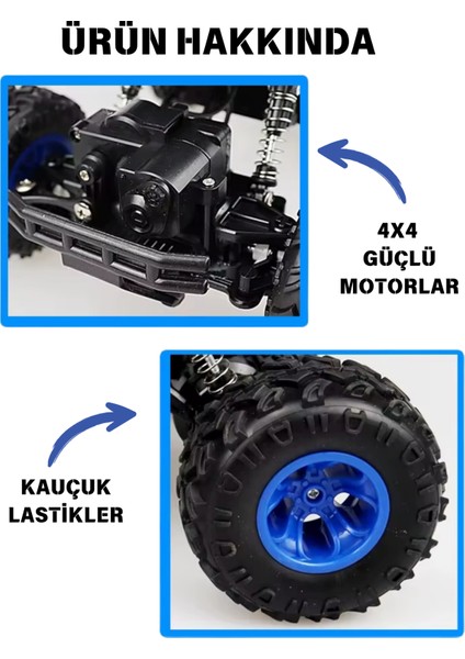 1:16 Ölçek Oyuncak 4x4 Uzaktan Kumandalı Rock Crawler Off Road Aracı 4 Çeker Şarjlı 20 Dk Kullanım Kırmızı ve Mavi Oyuncak Off Road