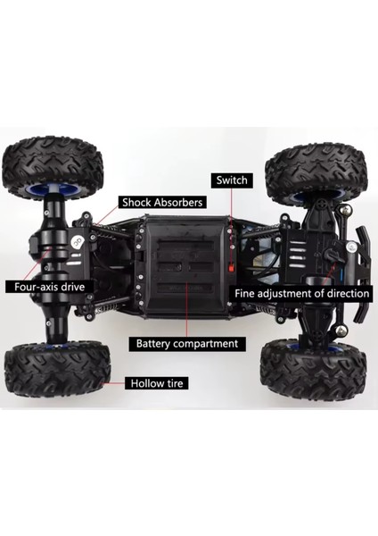 1:16 Ölçek Oyuncak 4x4 Uzaktan Kumandalı Rock Crawler Off Road Aracı 4 Çeker Şarjlı 20 Dk Kullanım Kırmızı ve Mavi Oyuncak Off Road