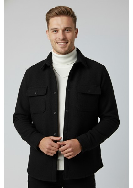 Dar Kesim Cepleri Kapaklı Çıtçıtlı Ince Kaşe Ceket Mont 2500559