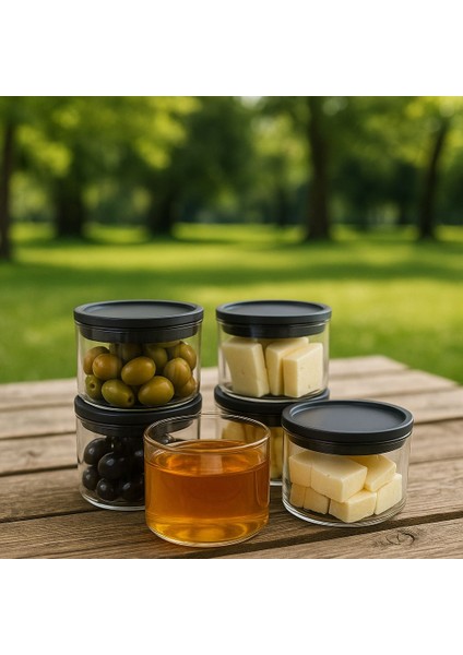 Borosilikat Cizgili Cam Kahvaltılık Seti - Sızdırmaz Silikonlu Plastik Kapak - 90 x 70 mm (X6)Özgün Ev fiyatları