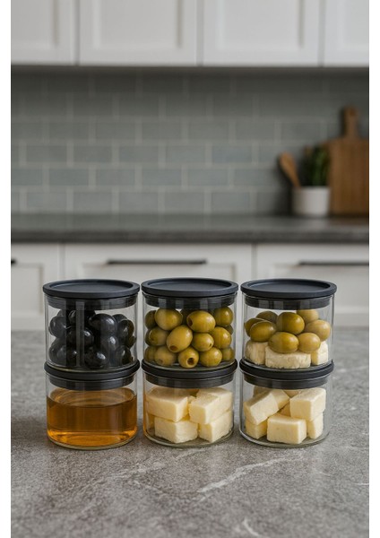 Borosilikat Cizgili Cam Kahvaltılık Seti - Sızdırmaz Silikonlu Plastik Kapak - 90 x 70 mm (X6)Özgün Ev modelleri
