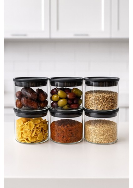 Borosilikat Cizgili Cam Kahvaltılık Seti - Sızdırmaz Silikonlu Plastik Kapak - 90 x 70 mm (X6)Özgün Ev