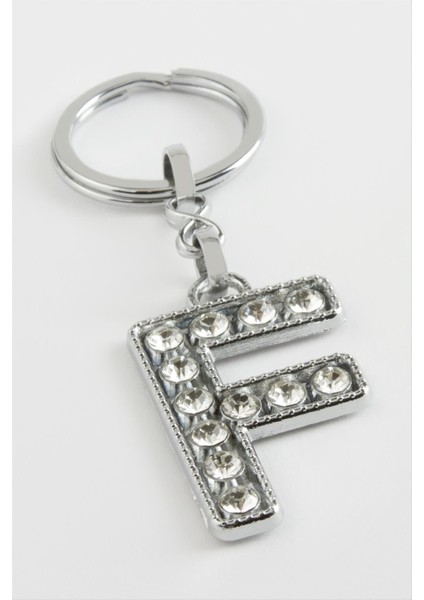 Techmrt Gümüş Renkli Taşlı Harf Anahtarlık-F