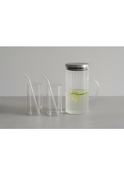 5 Parca Su ve Sürahi Seti - Met. KAP.1500 ml Sür, 2X400ML Bardak 2 x Cam Pipet