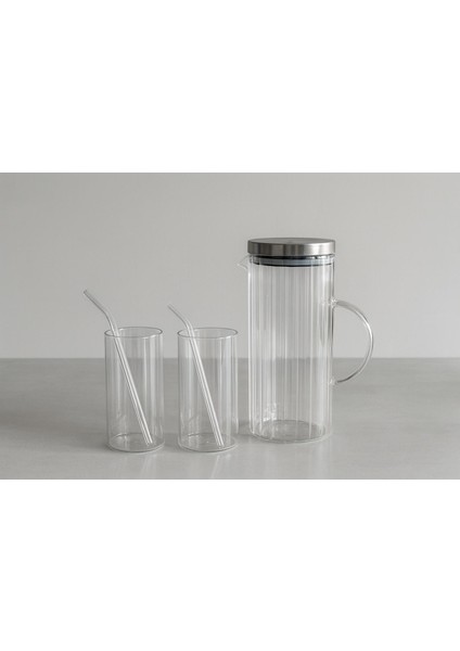 5 Parca Su ve Sürahi Seti - Met. KAP.1500 ml Sür, 2X400ML Bardak 2 x Cam Pipet modelleri