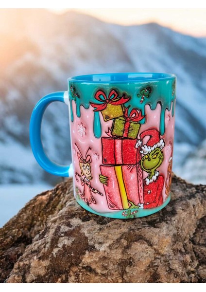 Grinch Kupa Bardak, Hediyelik Çay Kahve Kupası, Grinch Yılbaşı Tasarımlı Kupa