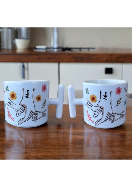 Isim Yazılablir Anneye Veya Çocuklara Hediye Baskılı Tasarım Porselen T Kupa Bardak