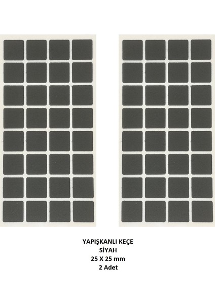 Zemin Koruyucu 25 x 25 mm Siyah Keçe, Ses ve Çizik Önleyici Siyah Mobilya Keçesi 2 Adet