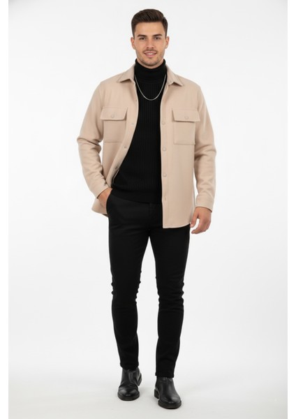 Dar Kesim Cepleri Kapaklı Çıtçıtlı Ince Kaşe Ceket Mont 2500559
