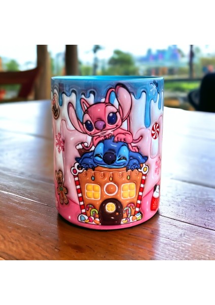 Stitch ve Angel Hediyelik Porselen Kupa- Doğum Günü Hediyesi Ev Ofis Kupası