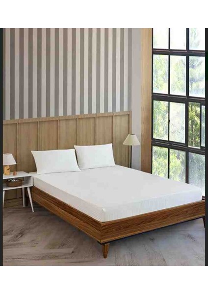 Pamuk Saten Çizgili 1 Adet Lastikli Çarşaf 2 Adet Yastık Kılıfı Seti Beyaz Renk