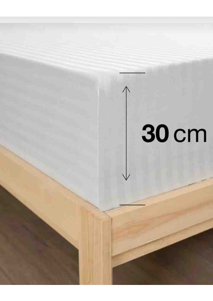 Pamuk Saten Çizgili 1 Adet Lastikli Çarşaf 2 Adet Yastık Kılıfı Seti Beyaz Renk modelleri