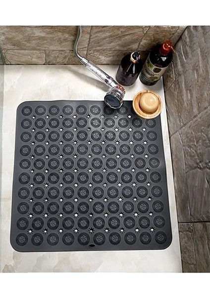 Kare Vantuzlu Banyo Kaydırmaz Paspas Tırtıklı Ayak Duş Matı Silikon Masaj Pedi