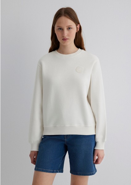 Mavi Patch Logo Bisiklet Yaka Ekru Sweatshirt 1S10296-70057