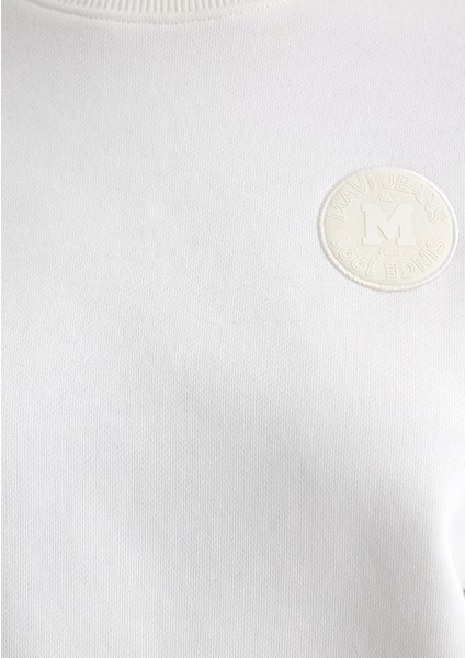 Mavi Patch Logo Bisiklet Yaka Ekru Sweatshirt 1S10296-70057