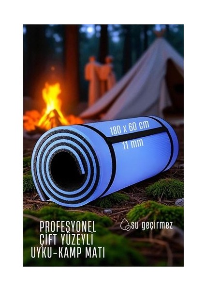Uyku Matı Kamp Matı Piknik Çadır Matı 11 mm Çift Taraflı Mavi