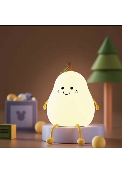 Sevimli Armut Şekilli Silikon LED Gece Lambası – Dokunmatik, USB Şarjlı, 7 Renkli Yumuşak Işıklı Lamba indirimleri