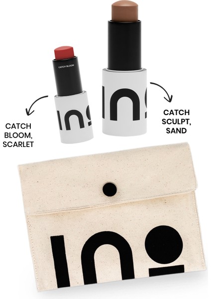 Catch Sculpt Multi Use Contour Stick Sand + Catch Bloom Pocket Lip Cheek Stick Scarlet + Ino Makyaj Çantası fiyatları