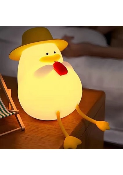 Sevimli Ördek Şapkalı Silikon LED Gece Lambası – Dokunmatik, USB Şarjlı, Dekoratif Masa Lambası