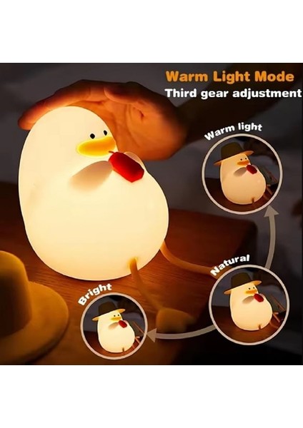 Sevimli Ördek Şapkalı Silikon LED Gece Lambası – Dokunmatik, USB Şarjlı, Dekoratif Masa Lambası fırsatları