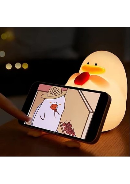 Sevimli Ördek Şapkalı Silikon LED Gece Lambası – Dokunmatik, USB Şarjlı, Dekoratif Masa Lambası indirimleri