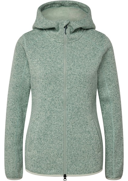 Kadın Örgü Polar Ceket, Kapüşonlu, Yeşil