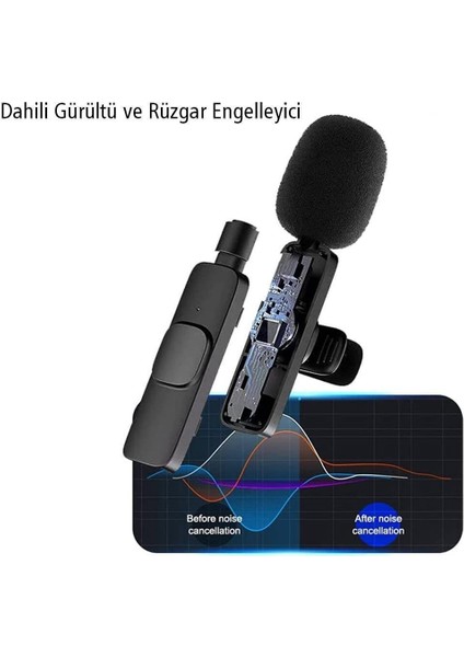 K8 Kablosuz Type-C Vlogger Yaka Mikrofonu (Android-Gopro-Osmo Action-Iphone-Ipad) modelleri