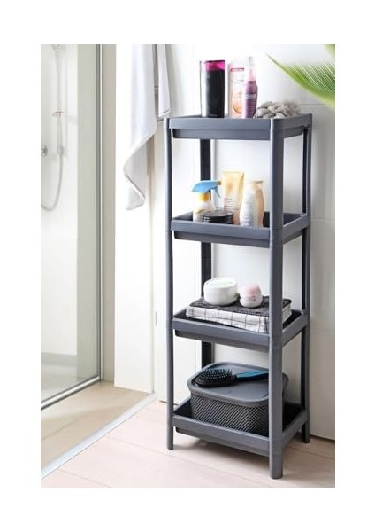 4 Katlı Geçmeli Plastik ve Mutfak Organizeri, Montajlı 4 Katlı Raf, Mutfakta ve Kullanım Için Ideal, Dayanıklı Depolama Çözümü ( Gri) fiyatları